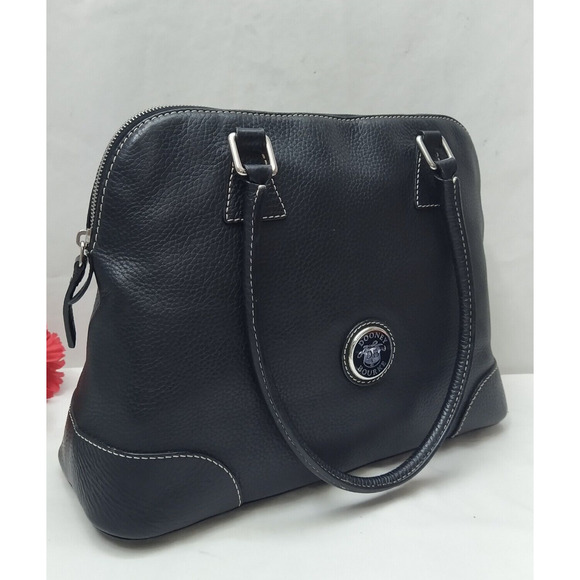 Dooney & Bourke Black Pebbled Leather Double Handles Zipper Satchel Shoulder Bag - Picture 4 of 16